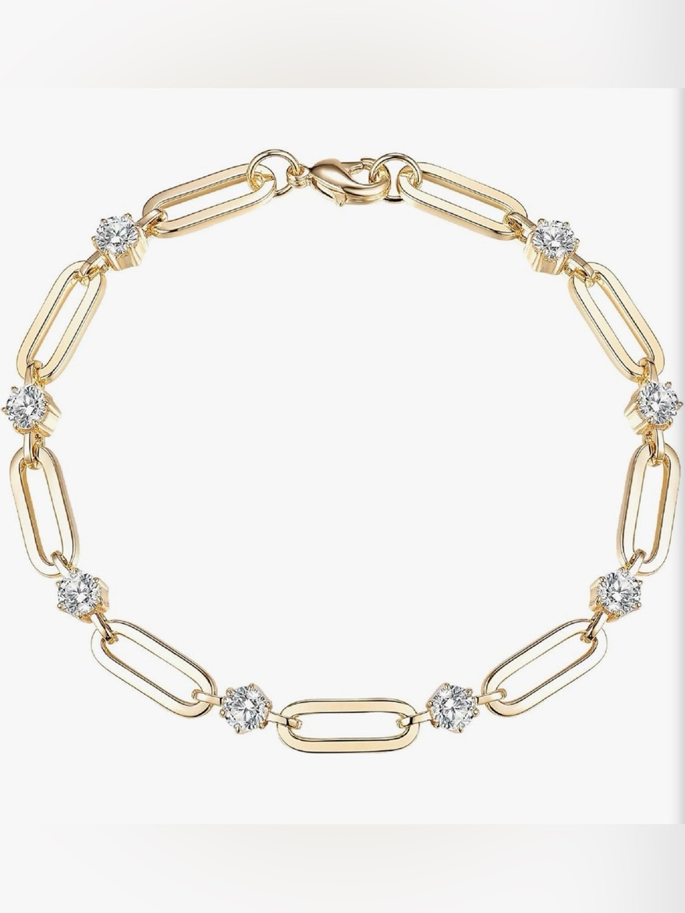 NEW 14k Gold Plated Link Bracelet with Cubic Zirconia Accents